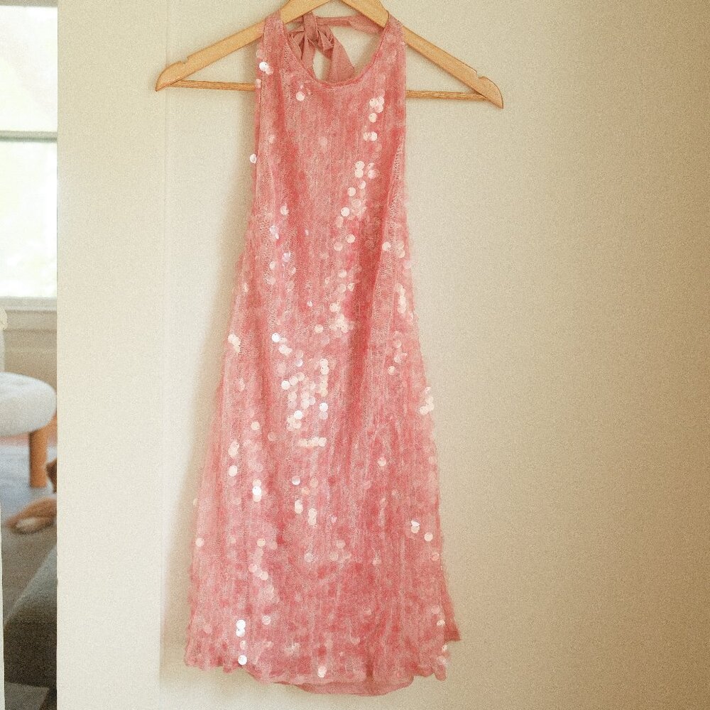 ZARA Pink Sequin Halter Mini Dress – Size M